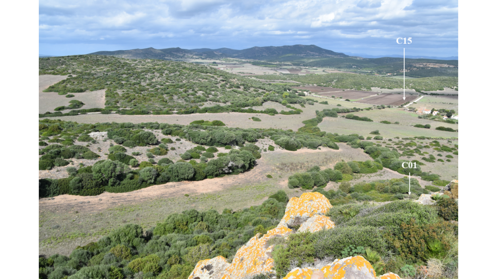 Canai plain seen from Grutt'i Acqua - Sample sites indicated